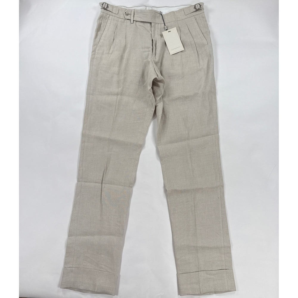 Suitsupply Braddon Trousers Mens 34 Solbiati Linen Pleated Side Adjusters NWT
